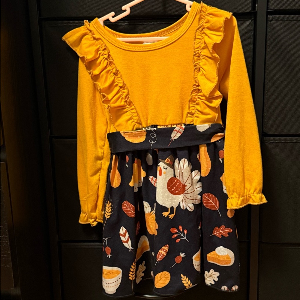 Yellow Ruffled dress Autumn/Thanksgiving Print